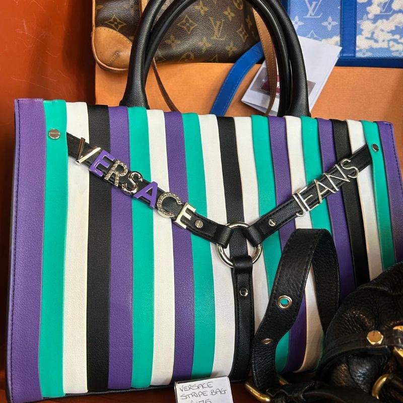 Image of the Versace Stripe Stand Alone Bag Brand New piece