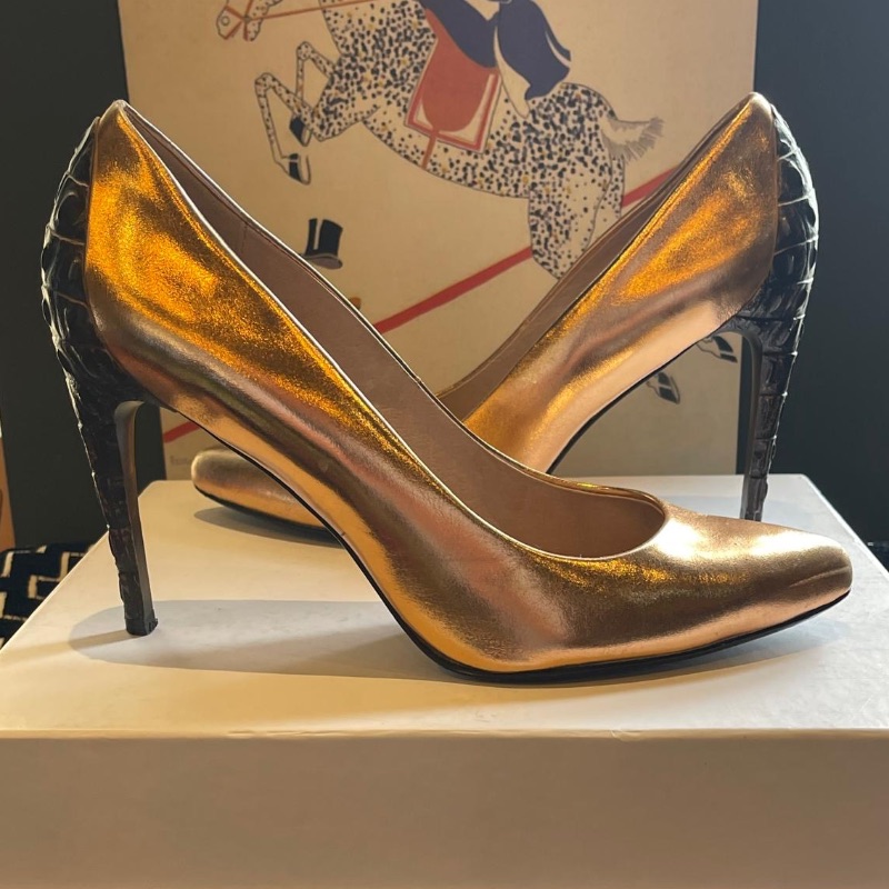 Image of the Diesel Gold Stilletoe & Croc Heels Size 7 piece