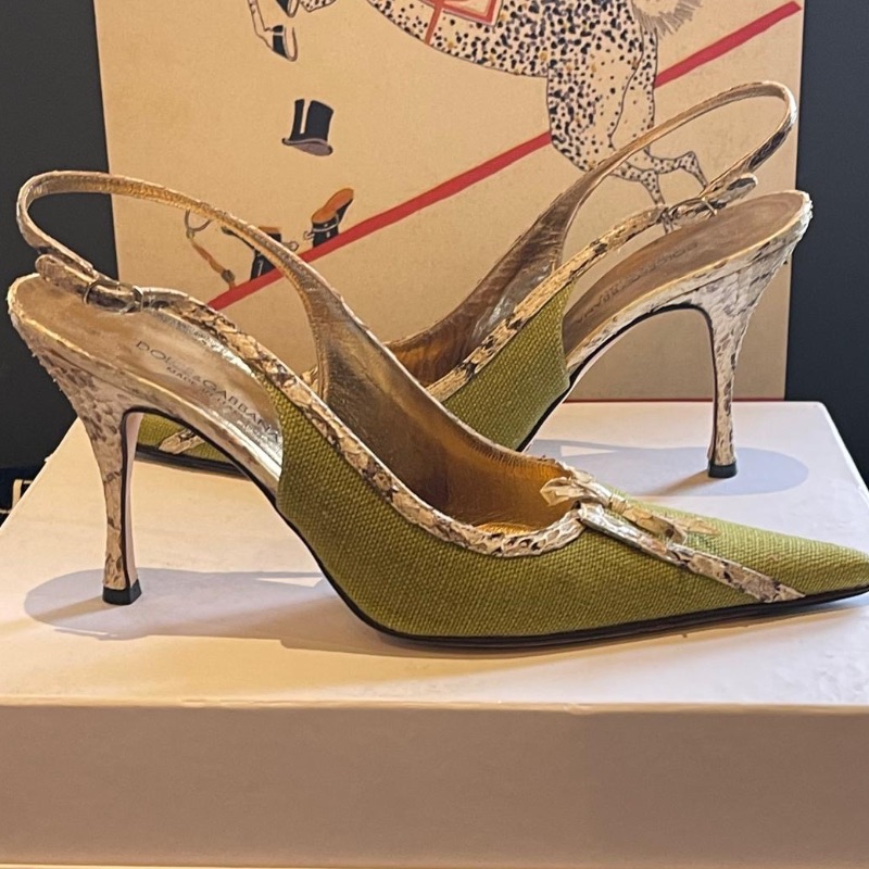 Image of the Dolce & Gabbana Green Canvas & Leather Shoe 5 piece