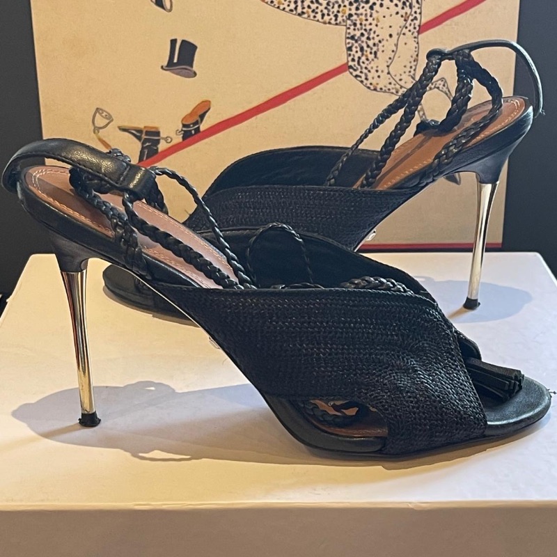 Image of the Reiss Black Woven Open Toe Gladiators Size 6 piece