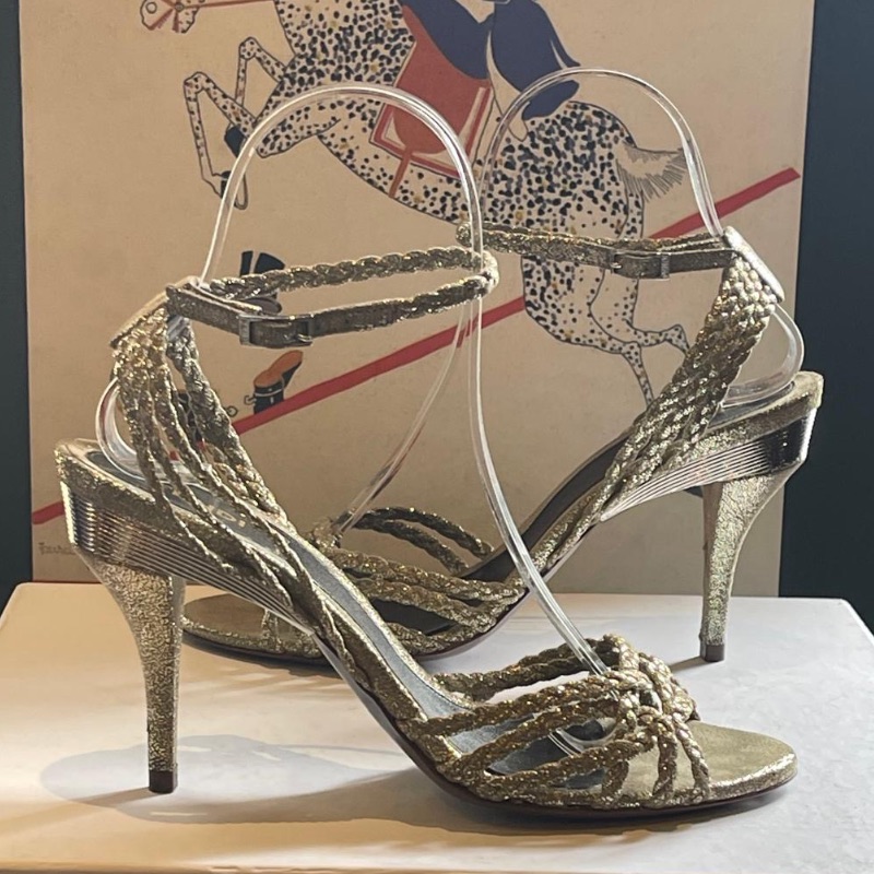 Image of the Fendi Gold Metallic Sandals Size 4 piece