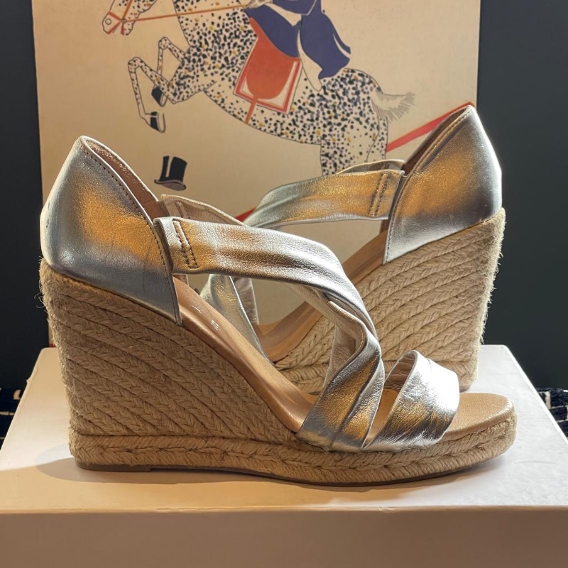 Image of the Office Silver Leather Crossover Wedge Size 8 piece