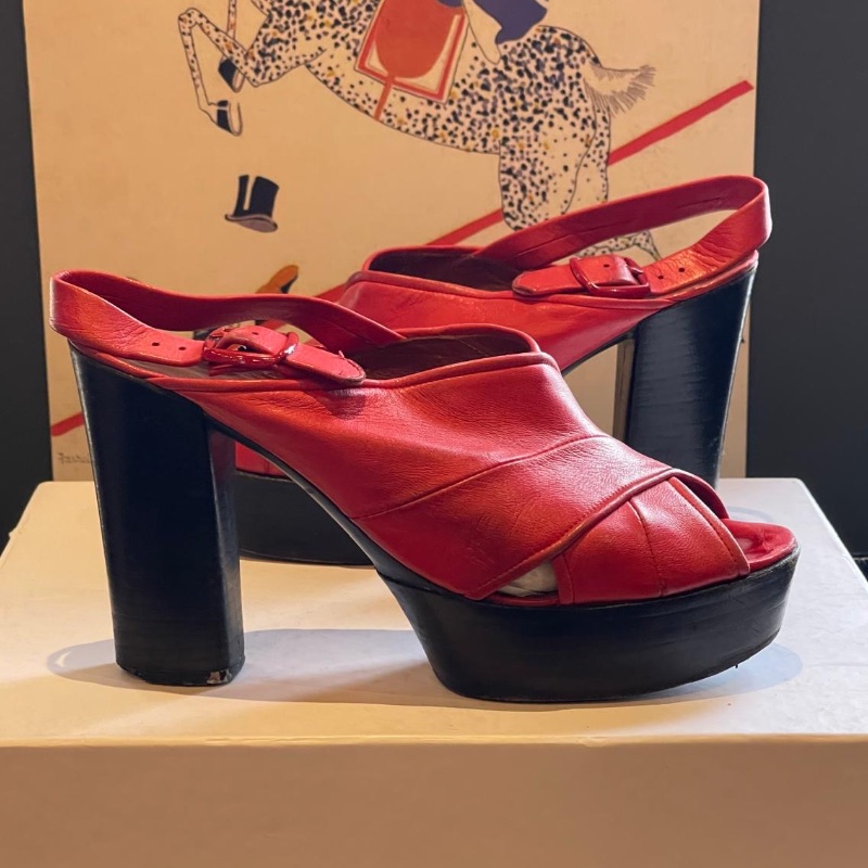 Image of the Christian Dior Vintage Red Soft Leather Sandal Size 3.5 piece