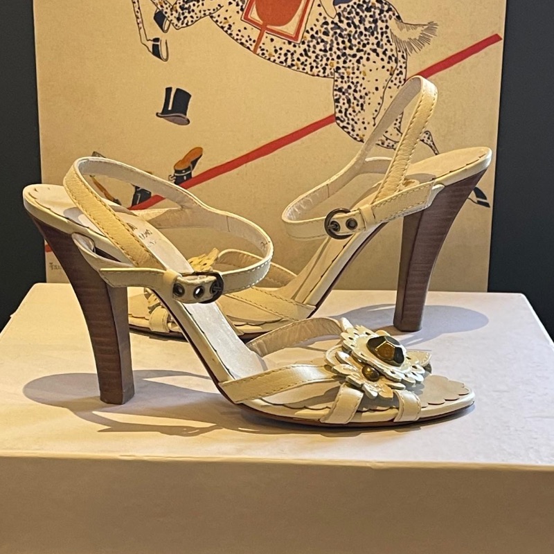 Image of the Moschino Leather Flower Sandals Size 4 piece