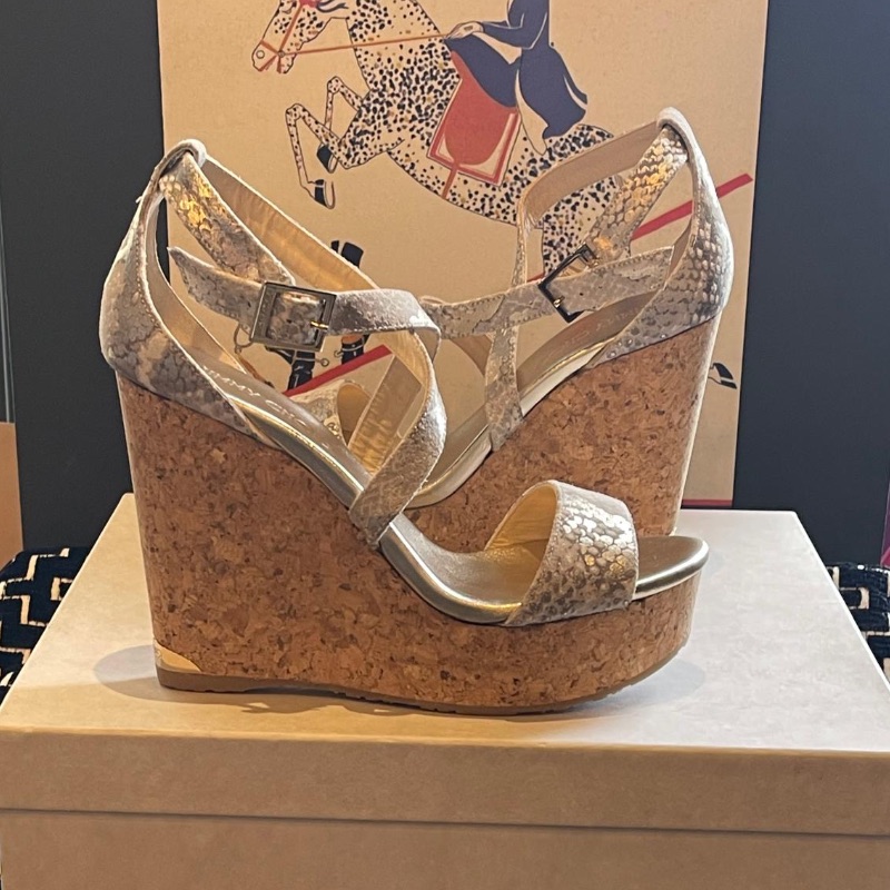 Image of the Jimmy Choo Wedges Silver Snake Leather Size 5.5 piece