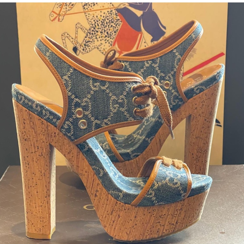 Image of the Gucci Winona Monogram Heeled Sandals Size 5 piece