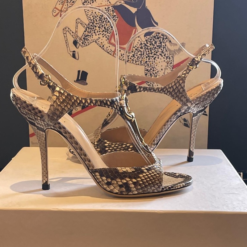 Image of the Gucci Snakeprint Leather Horsebit Sandals Size 4 piece