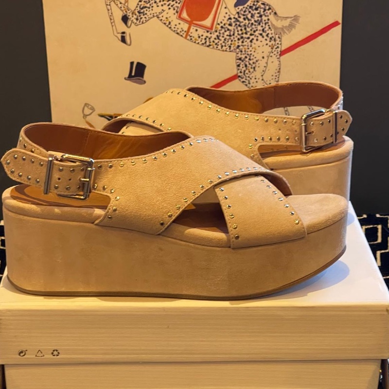 Image of the Alpe Savana Beige Suede Platform Sandals Size 8 piece