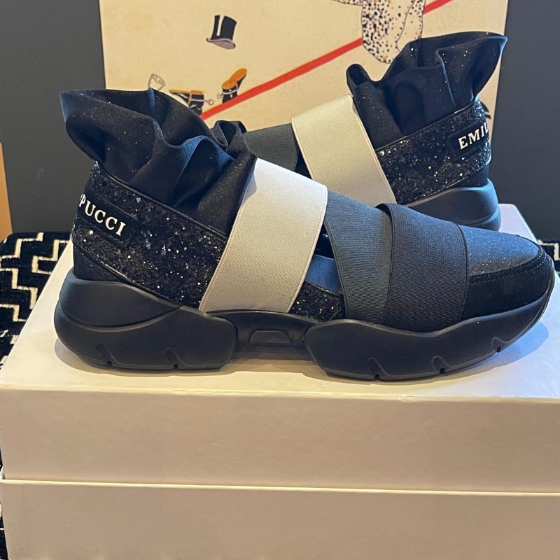 Image of the Emilio Pucci Black Fluted Glitter Sneaker Size 3 piece