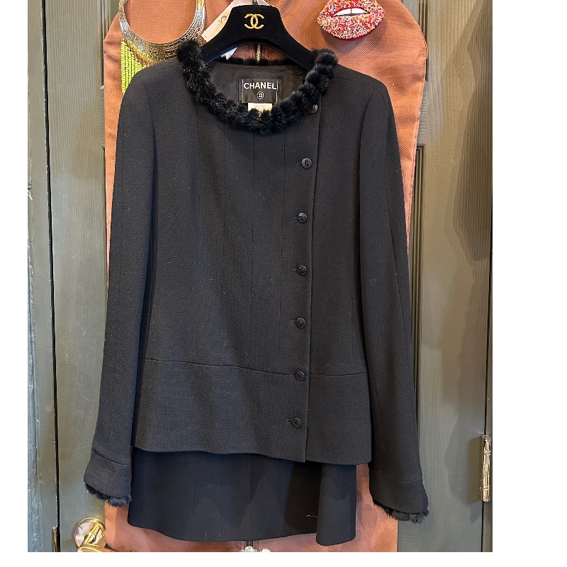 Image of the Chanel Classic Black Skirt Suit - Wool Size 10 piece