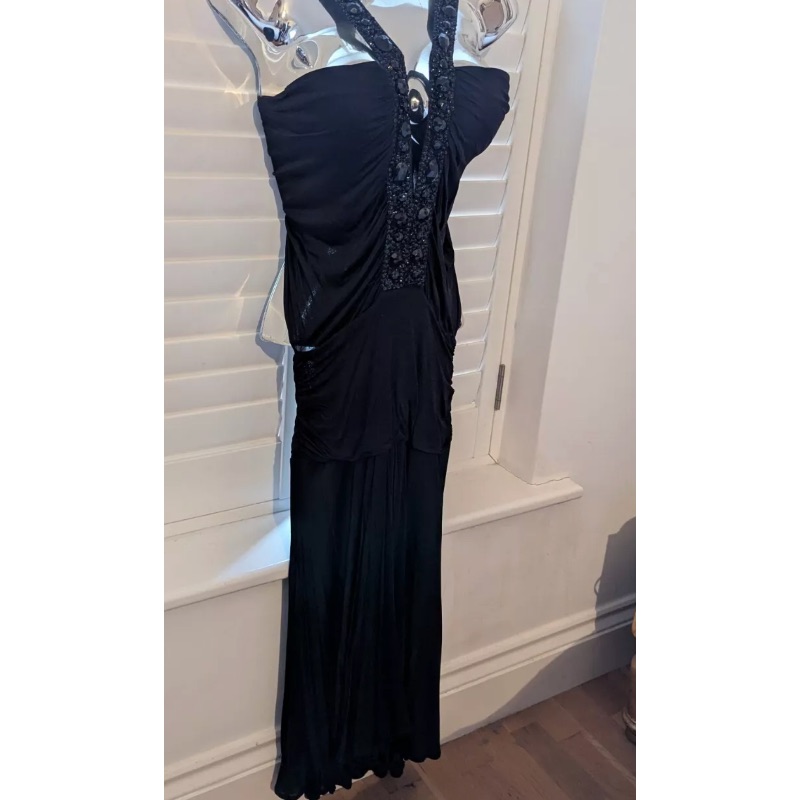 Image of the La Perla Black Beaded Backless Dress Size 42 piece
